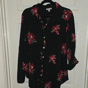 Elegant Black Floral Button-Down Shirt